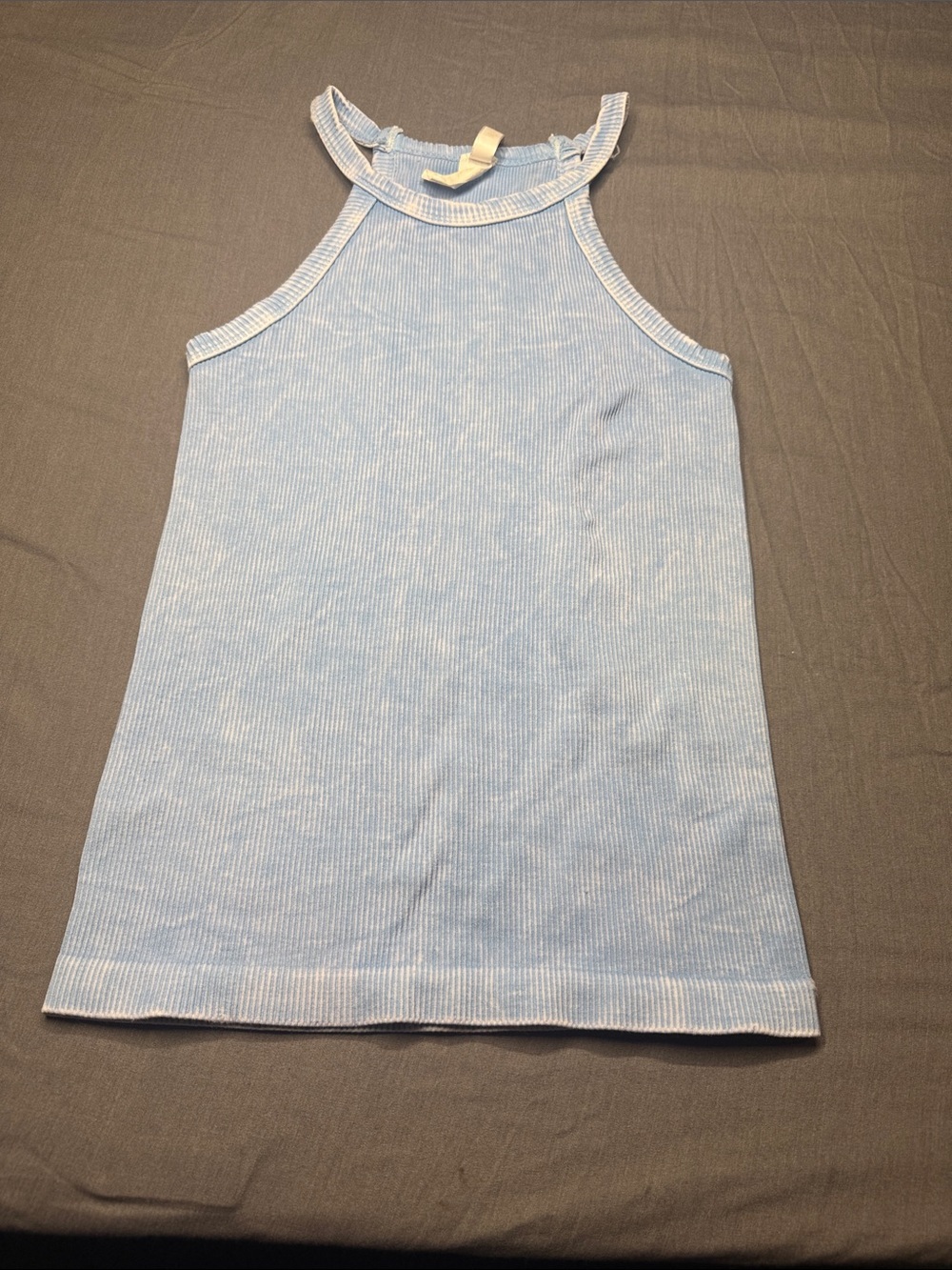 Light Blue Ribbed Halter Tank Top